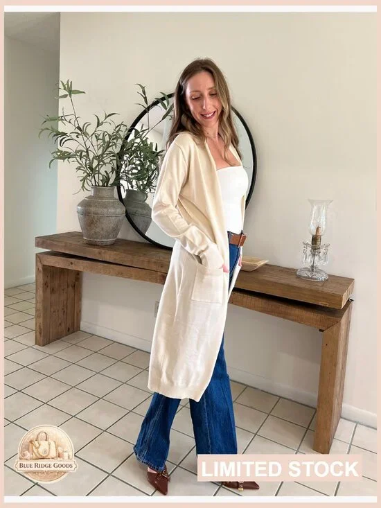 Long Knitted Cardigan Sweater Open Front Maxi Lightweight Chic Essential - Picture 7 of 7